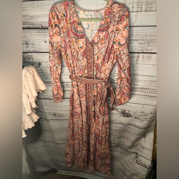 VENUS Paisley Print Linen Peach Pink Dress size 14 NWOT - Picture 10 of 16